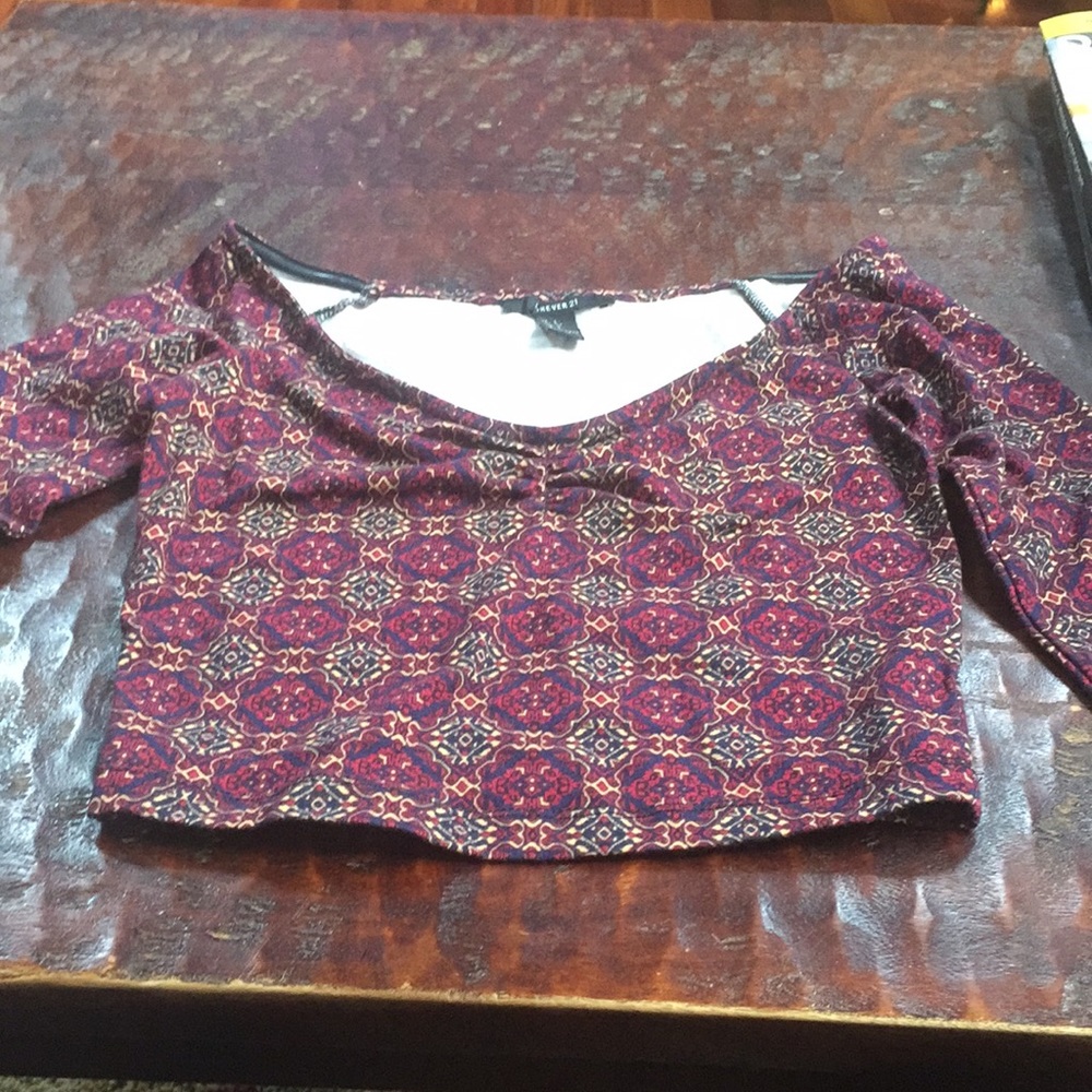 Forever 21 mid sleeve crop top multi color